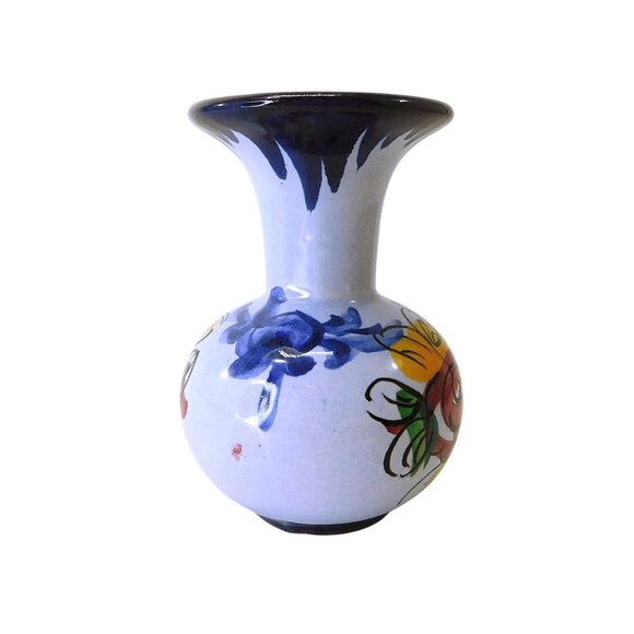 Small Portuguese Vase Hand Painted With Floral Design Ceramic  3" - Picture 3 of 7